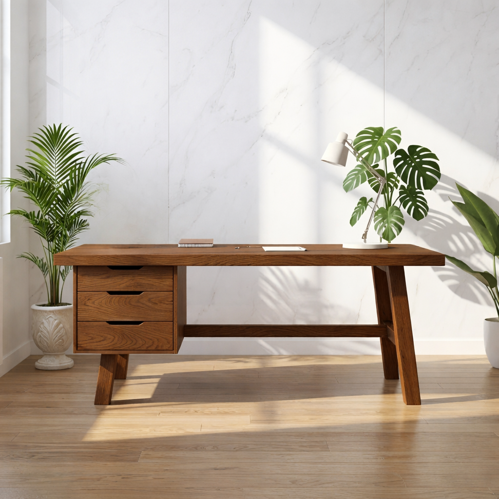 Modern Writing Desk with Drawers Minimal Home Office Desk Wooden Style Workstation Table