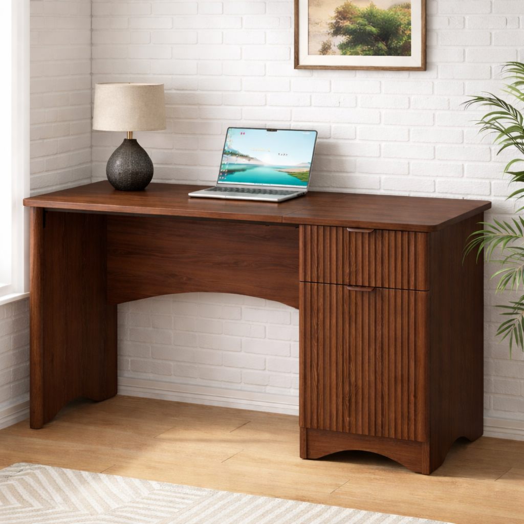 Handcrafted Solid Wood Writing Desk with Storage Modern Home Office Work Table
