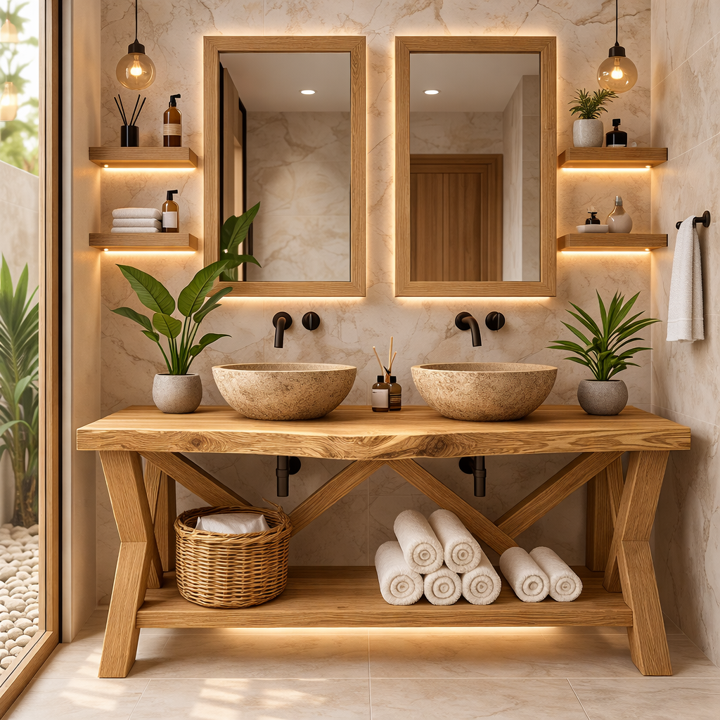 Rustic Double Bathroom Vanity Cabinet With Open Shelf Farmhouse Wood Vanity Base