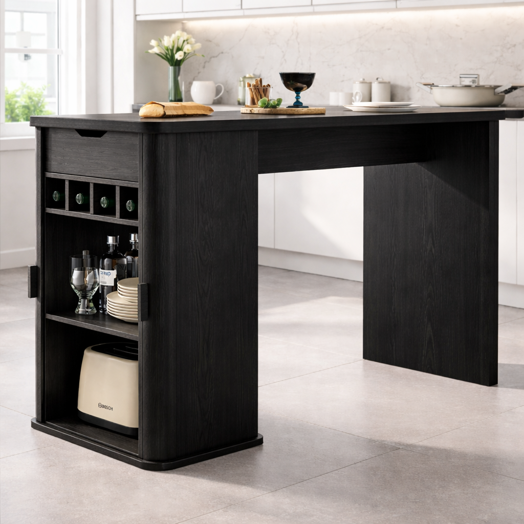 Modern Kitchen Island with Storage, Rolling Prep Table, Kitchen Cart with Wine Rack Cabinet