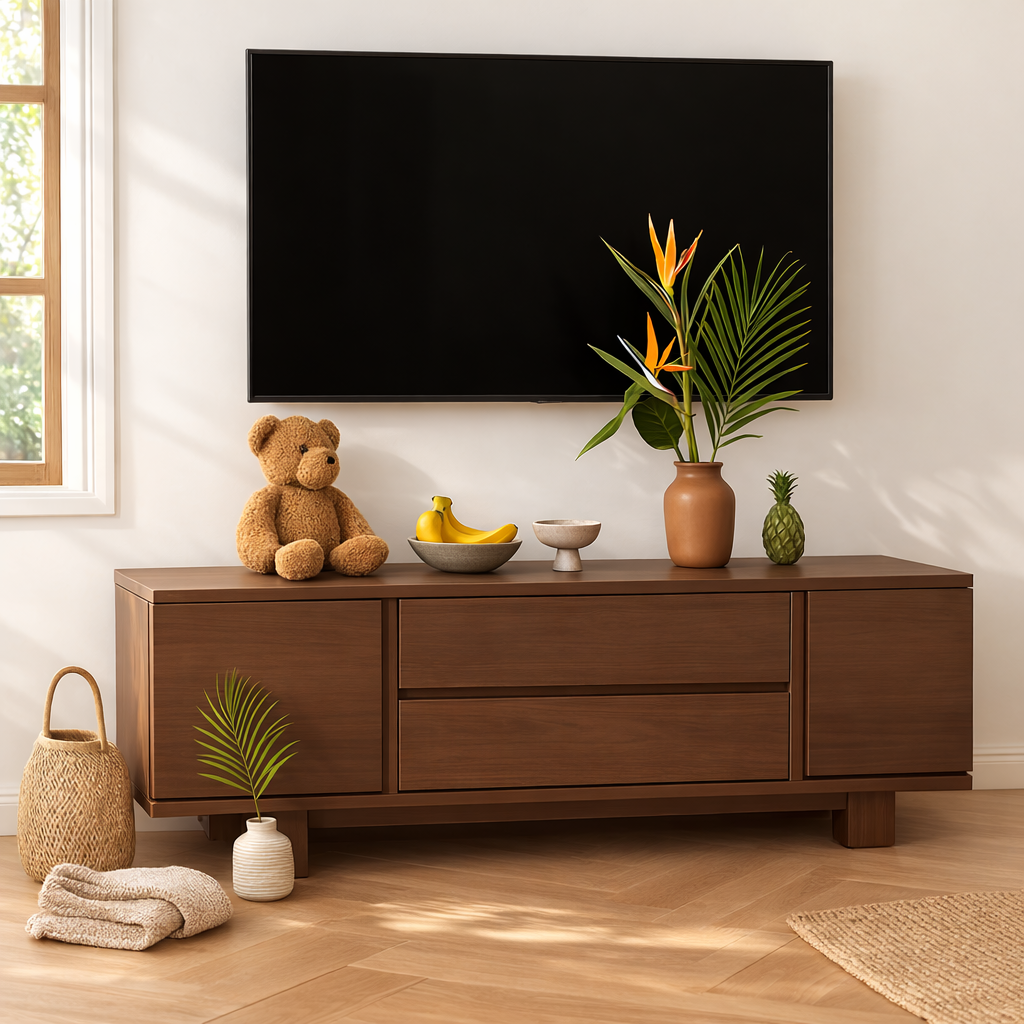 Modern Wood TV Stand With Drawers Long Media Console Low Profile Entertainment Center