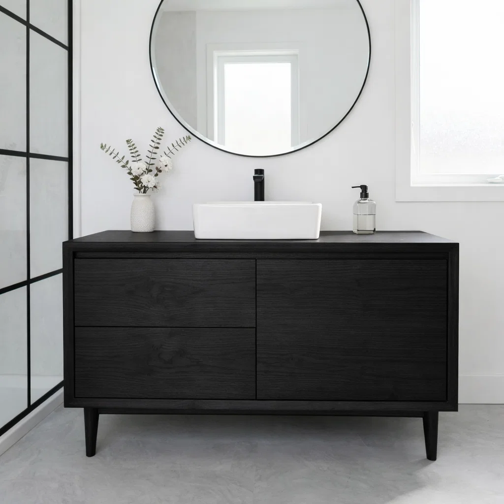 Solid Wood Bathroom Vanity with Drawers & Cabinet β Clean Minimal Design
