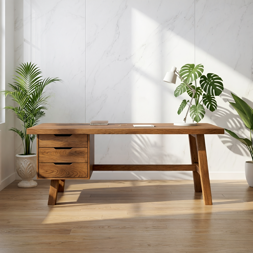 Modern Writing Desk with Drawers Minimal Home Office Desk Wooden Style Workstation Table