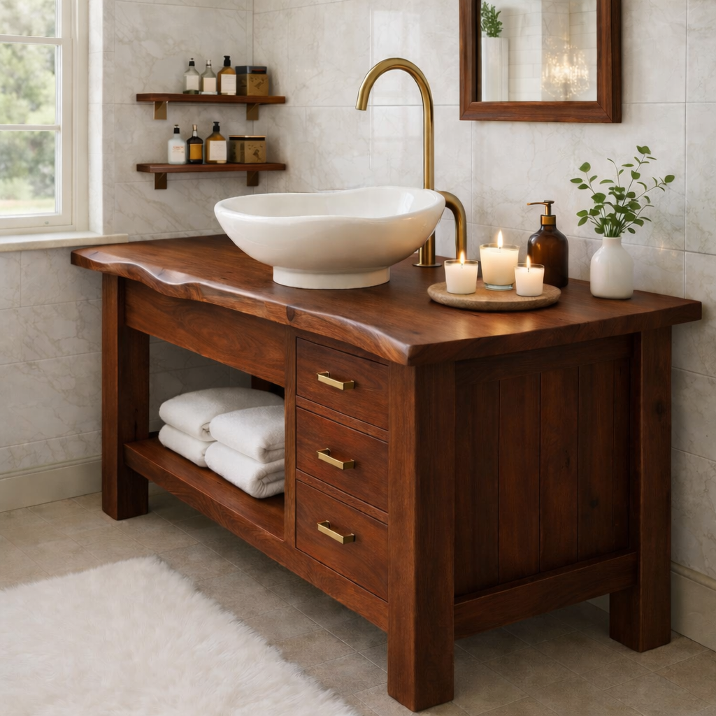 Rustic Wood Bathroom Vanity Cabinet With Drawers Open Shelf Bathroom Vanity Base
