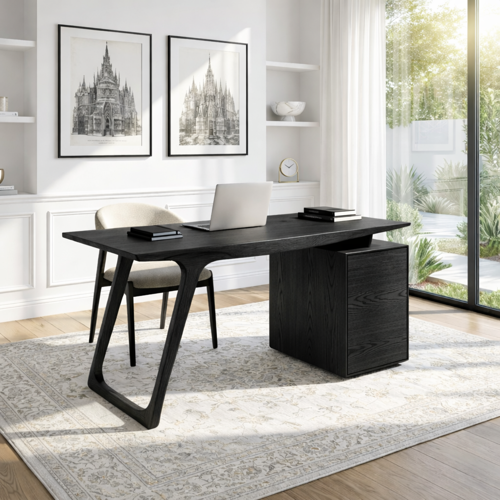 Modern Writing Desk with Drawer Storage Minimal Home Office Table Wooden Workstation