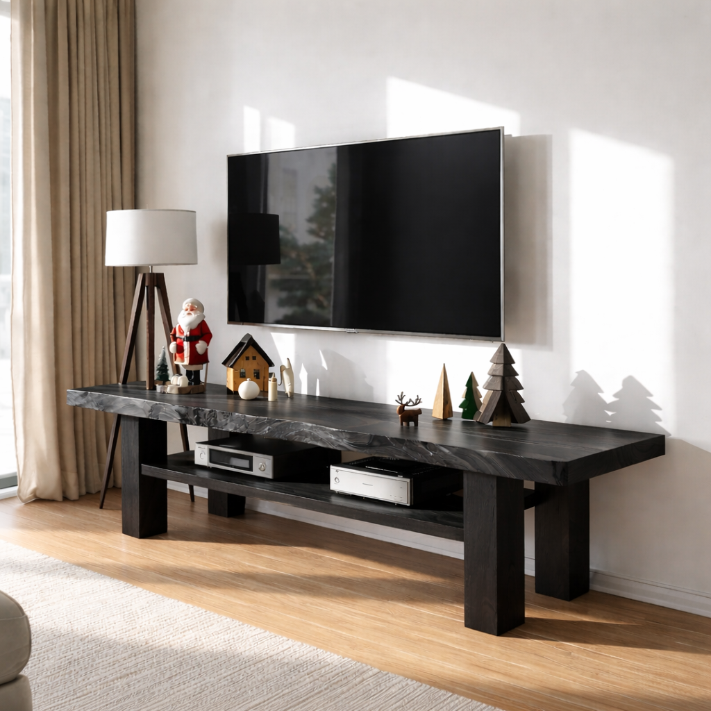 Live Edge Solid Wood TV Stand Rustic Wood Media Console Modern Entertainment Center
