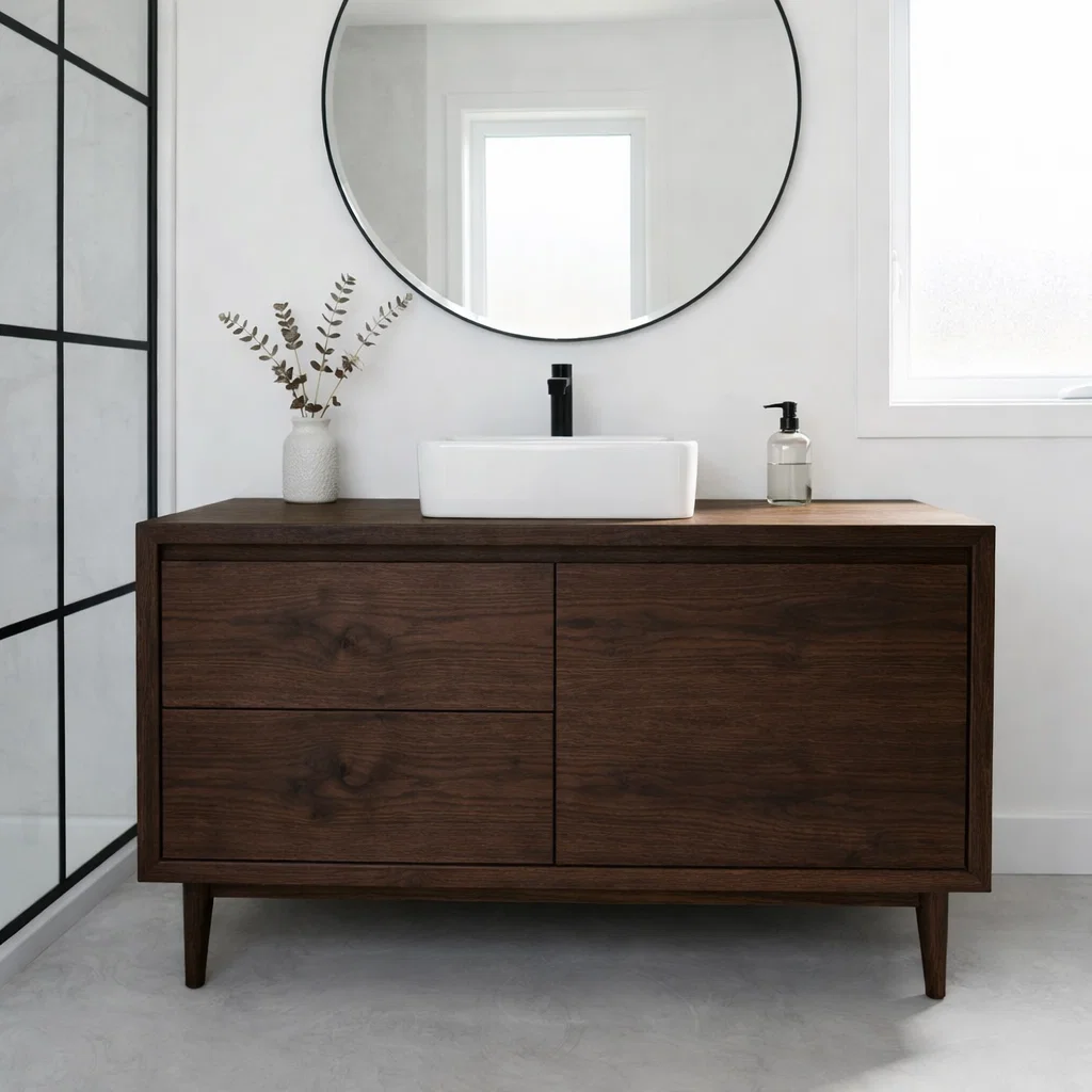 Solid Wood Bathroom Vanity with Drawers & Cabinet β Clean Minimal Design