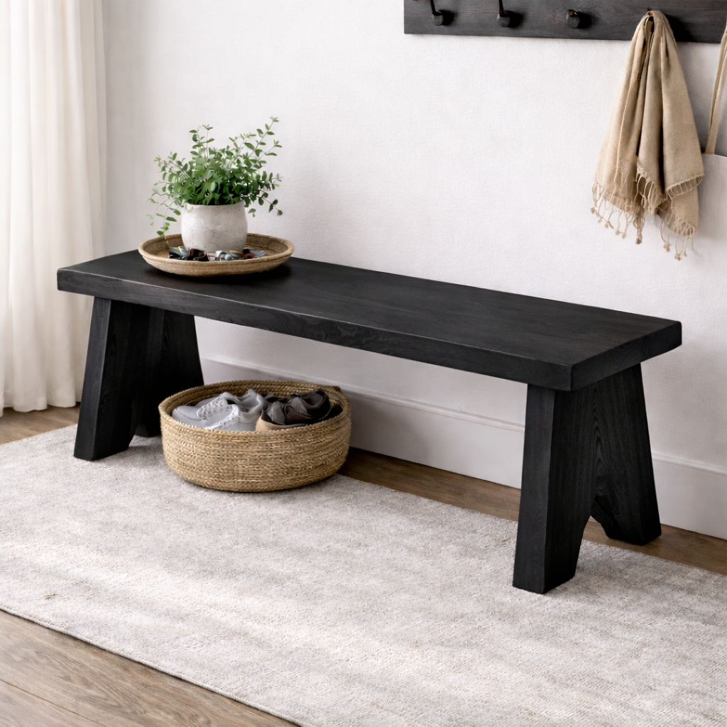 Solid Wood Entryway Bench with Storage | Rustic Hallway Seating & Shoe Rack