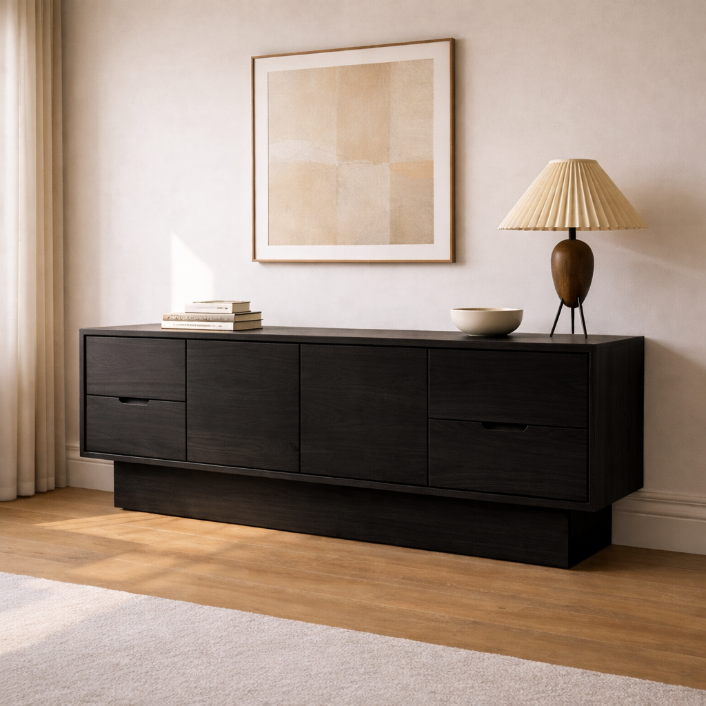 Solid Wood Console Cabinet with Drawers and Modern Storage Design