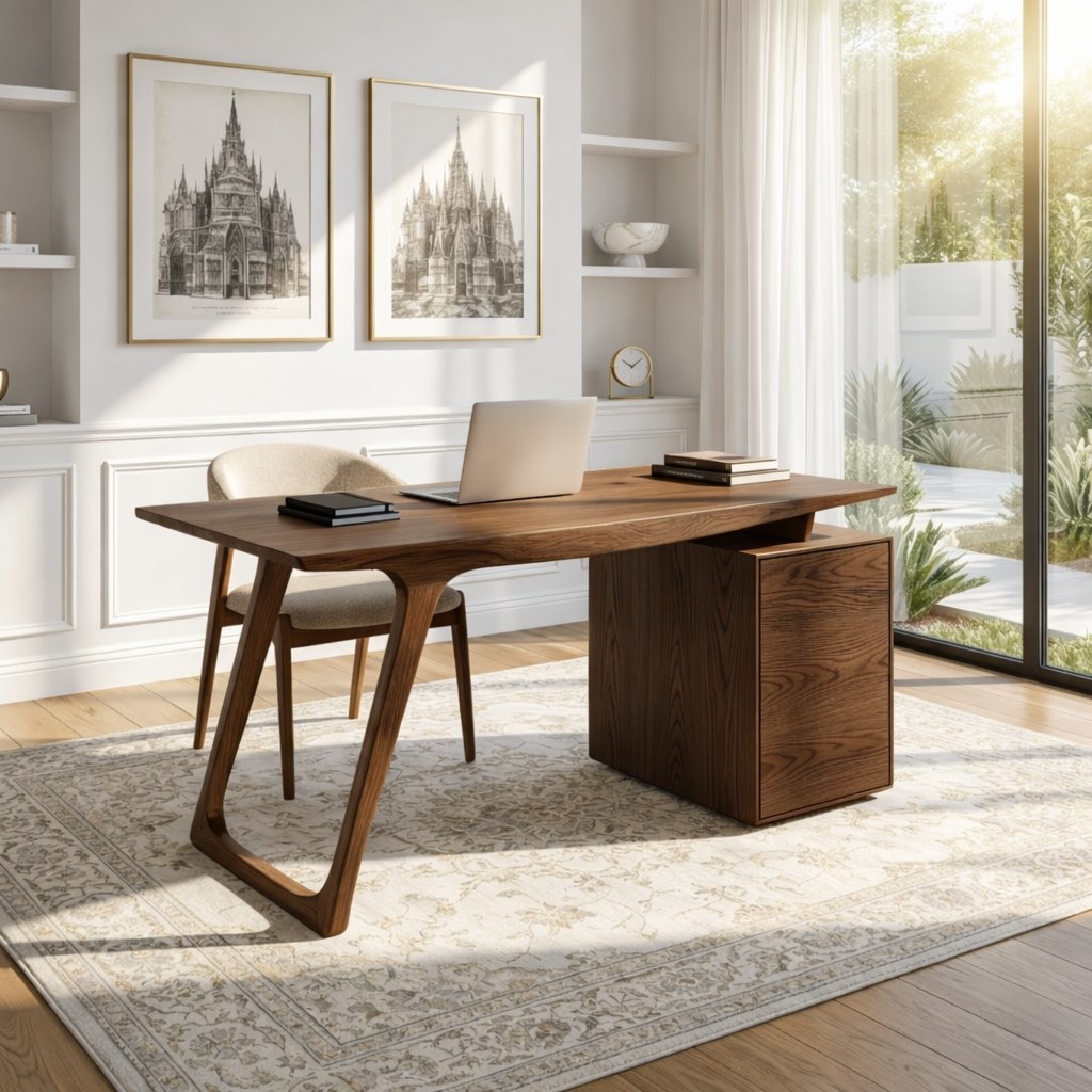 Modern Writing Desk with Drawer Storage Minimal Home Office Table Wooden Workstation