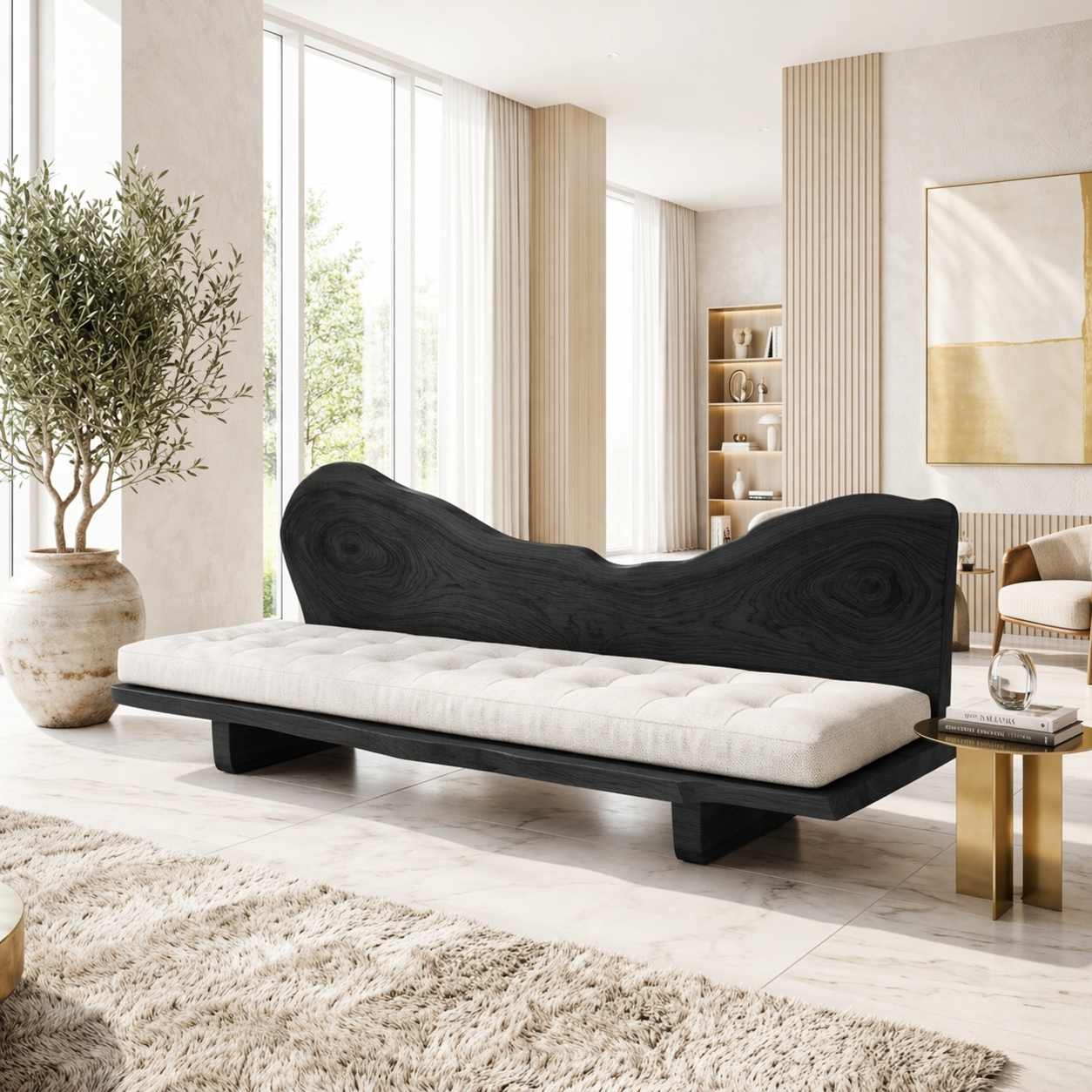 Sculptural Tufted Bench Sofa, Statement Seating for Modern Luxury Interiors Home