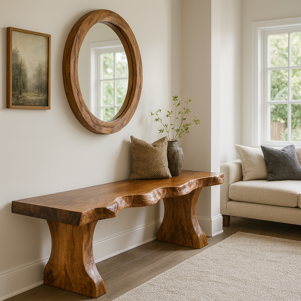 Solid Wood Entryway Bench with Live Edge Rustic Hallway Foyer Bench