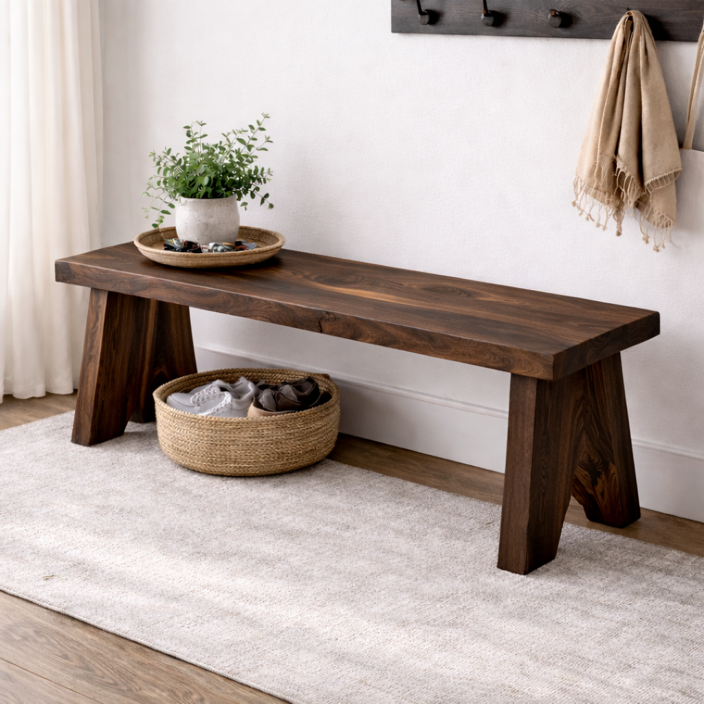 Solid Wood Entryway Bench with Storage | Rustic Hallway Seating & Shoe Rack