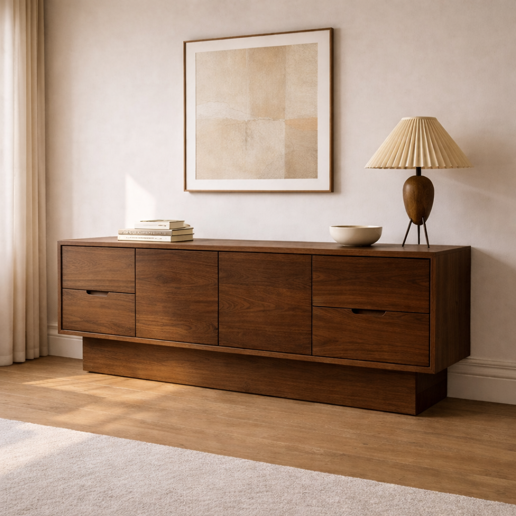 Solid Wood Console Cabinet with Drawers and Modern Storage Design