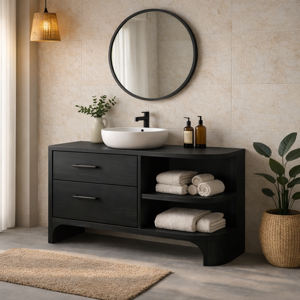 Wood Bathroom Vanity with Drawers and Open Shelf β Modern Bathroom Vanity Cabinet
