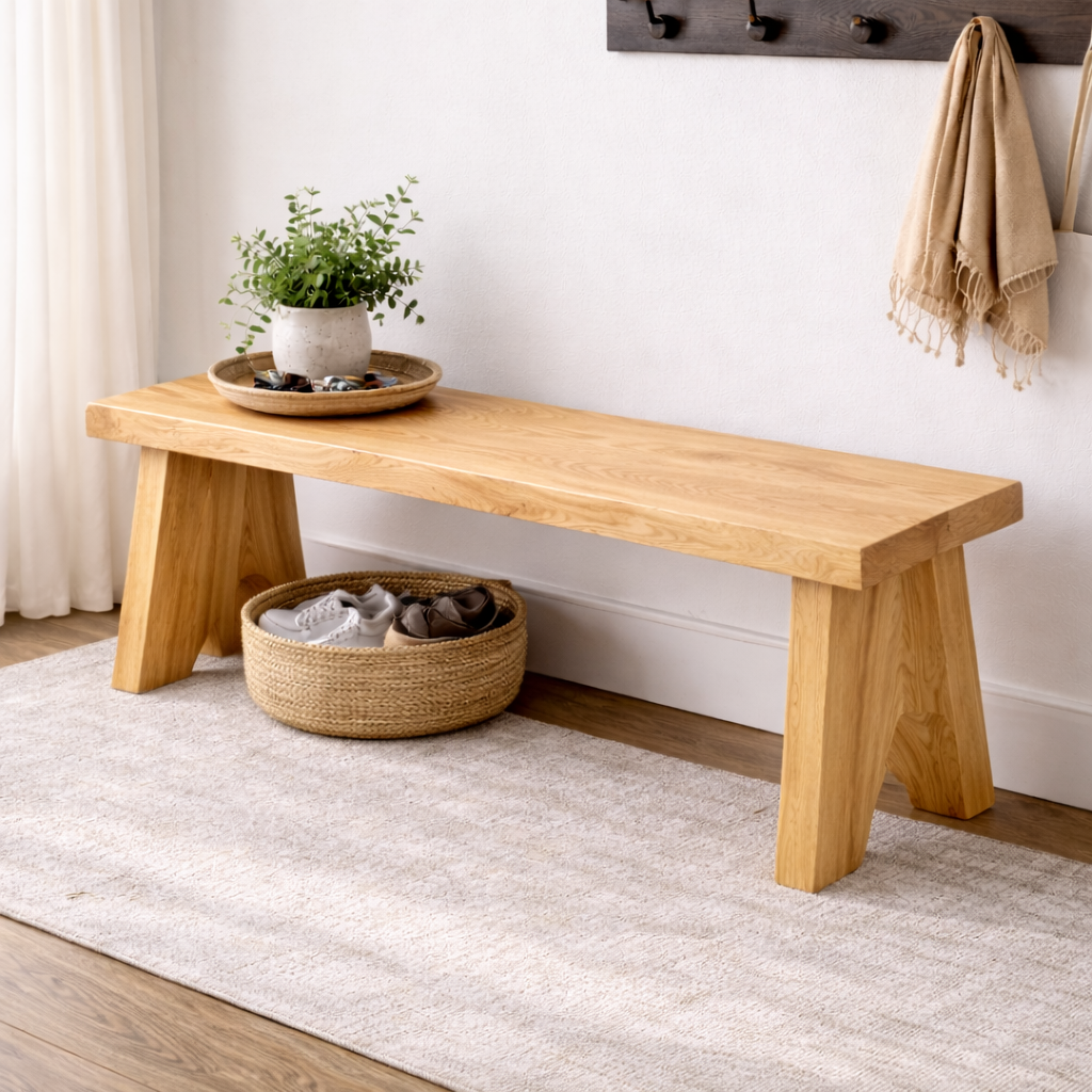 Solid Wood Entryway Bench with Storage | Rustic Hallway Seating & Shoe Rack