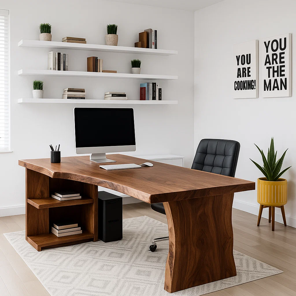 Live Edge Executive Desk Modern Office Desk With Storage Large Writing Computer Desk