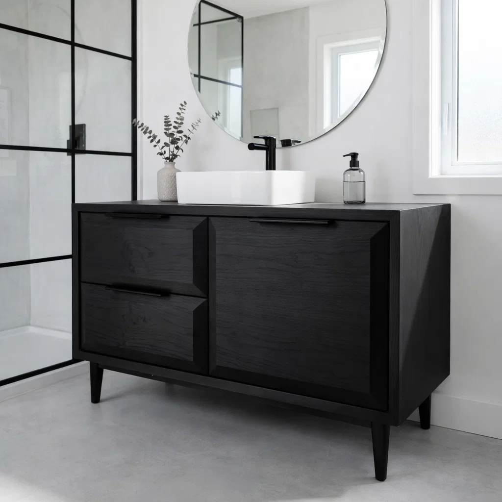 Solid Wood Bathroom Vanity with Drawer & Cabinet β Modern Minimal Base