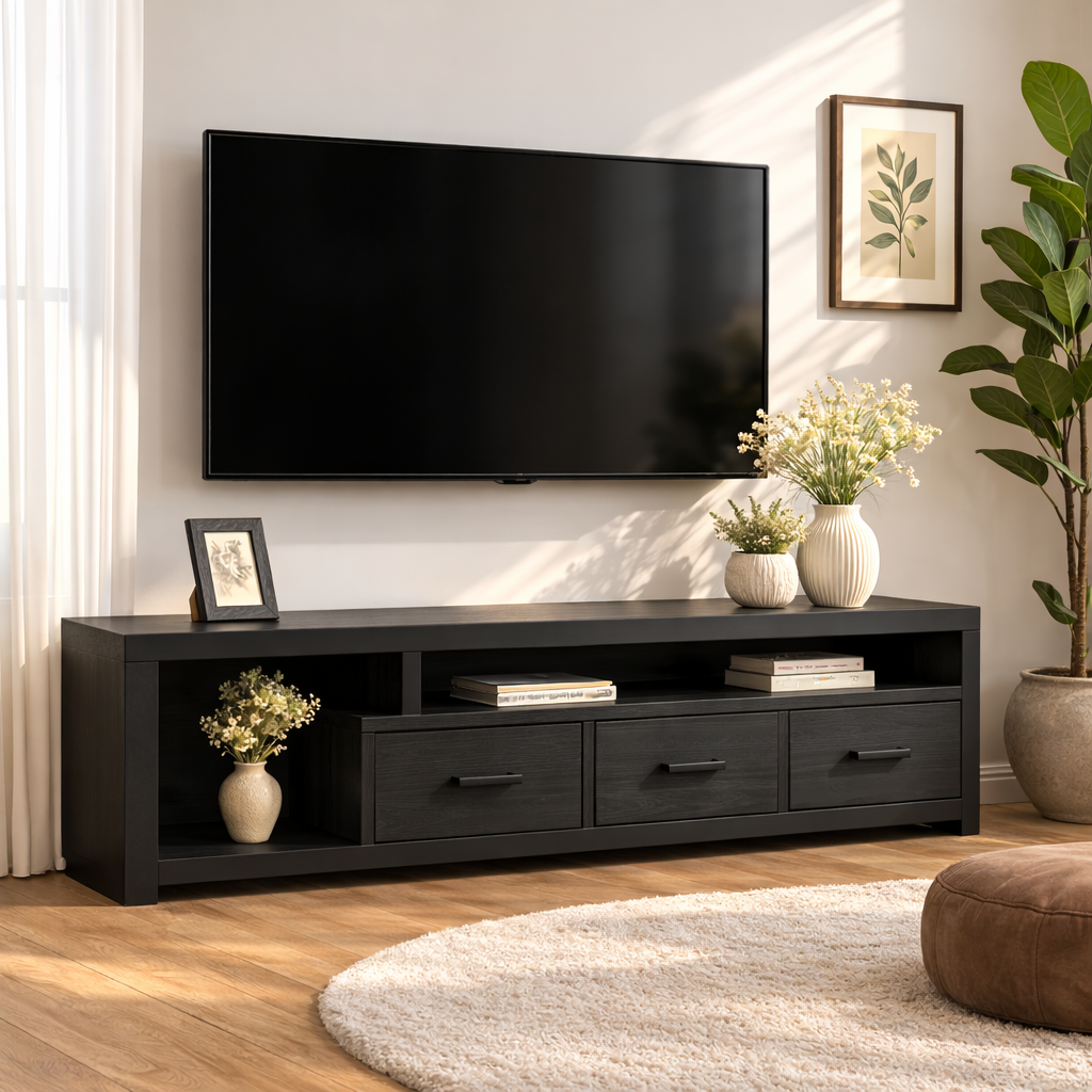 Modern Wood TV Stand With Drawers and Open Shelf Long Media Console Entertainment Center
