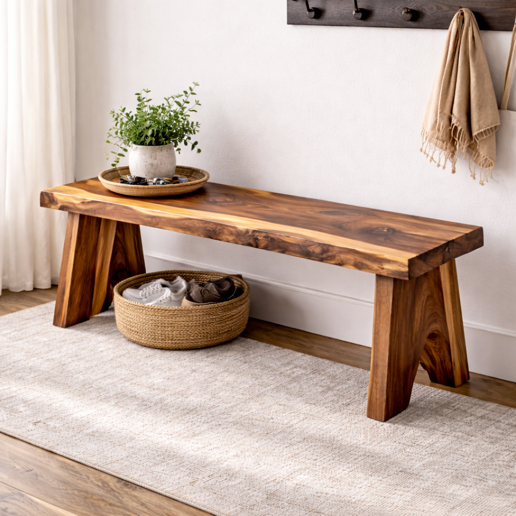 Solid Wood Entryway Bench with Storage | Rustic Hallway Seating & Shoe Rack