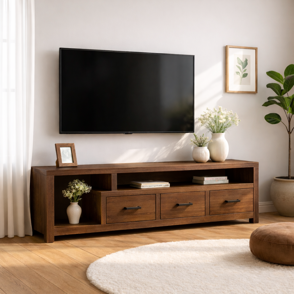 Modern Wood TV Stand With Drawers and Open Shelf Long Media Console Entertainment Center