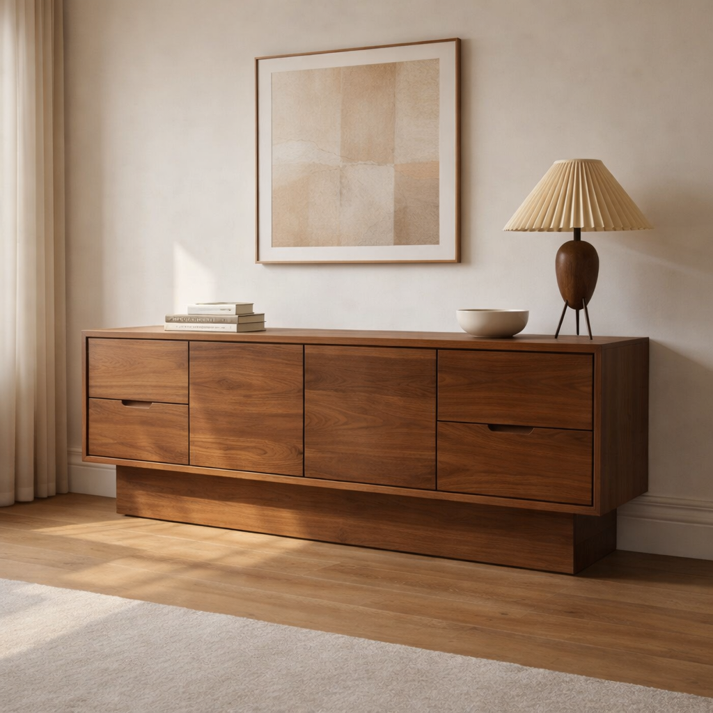 Solid Wood Console Cabinet with Drawers and Modern Storage Design