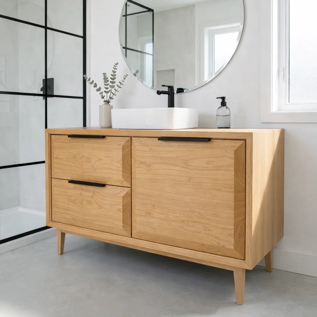 Solid Wood Bathroom Vanity with Drawer & Cabinet β Modern Minimal Base