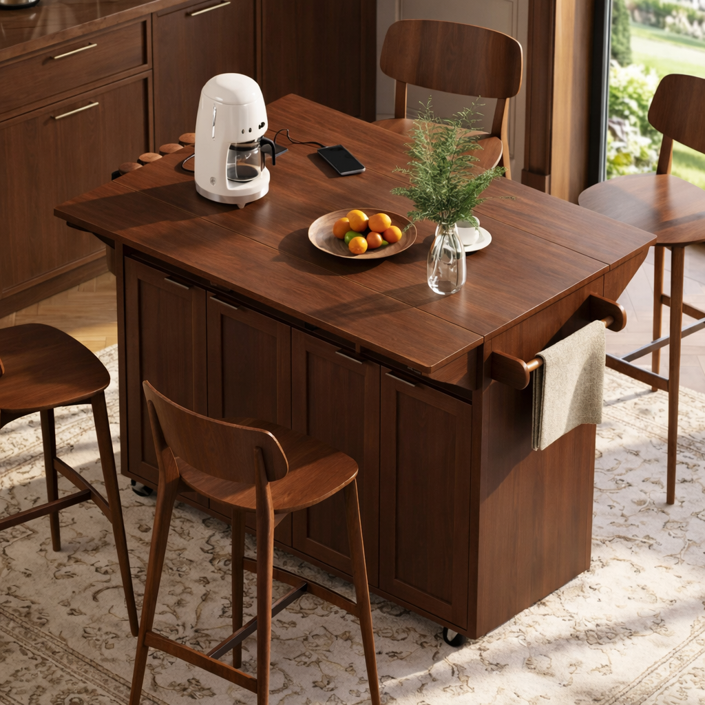 Rolling Kitchen Island with Drop Leaf Table, Storage Cabinet, Dining Cart for Small Kitchen Space
