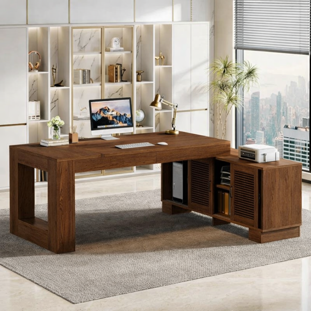 Modern Work Desk with Storage and Sleek Design for Home Office