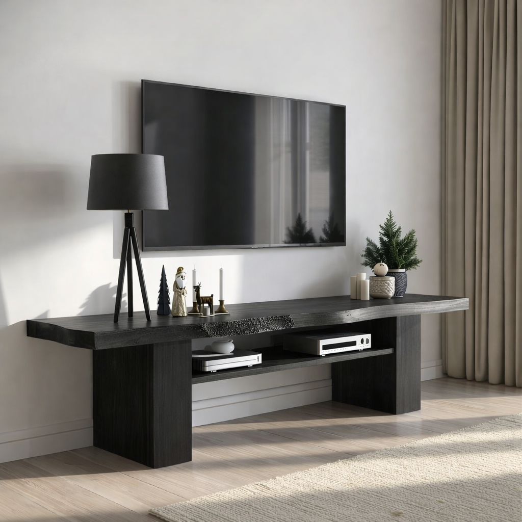 Live Edge Solid Wood TV Stand Rustic Media Console Modern Entertainment Center Table