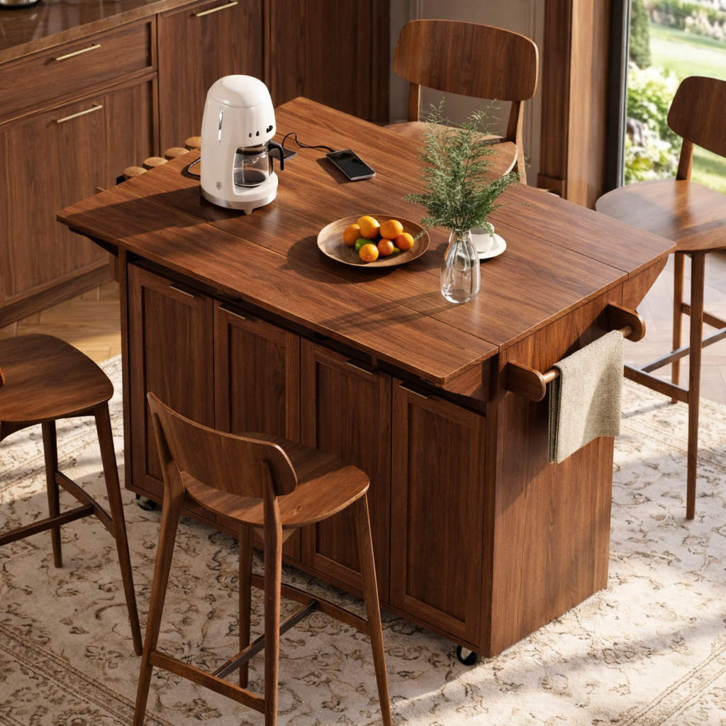 Rolling Kitchen Island with Drop Leaf Table, Storage Cabinet, Dining Cart for Small Kitchen Space