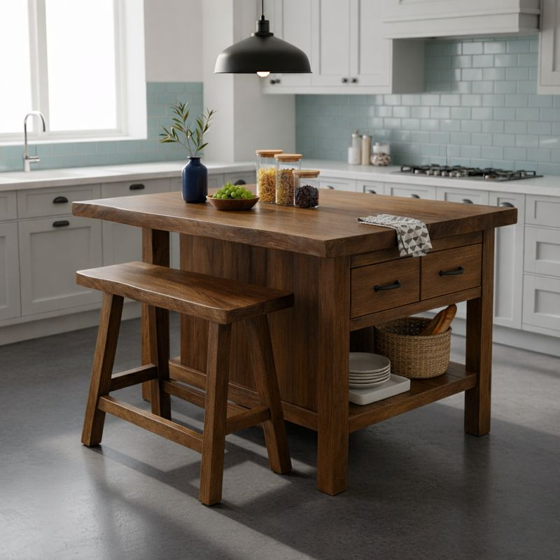 Live Edge Solid Wood Kitchen Island with Storage Drawers - Rustic Farmhouse Butcher Block Station