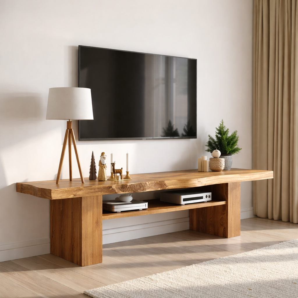 Live Edge Solid Wood TV Stand Rustic Media Console Modern Entertainment Center Table