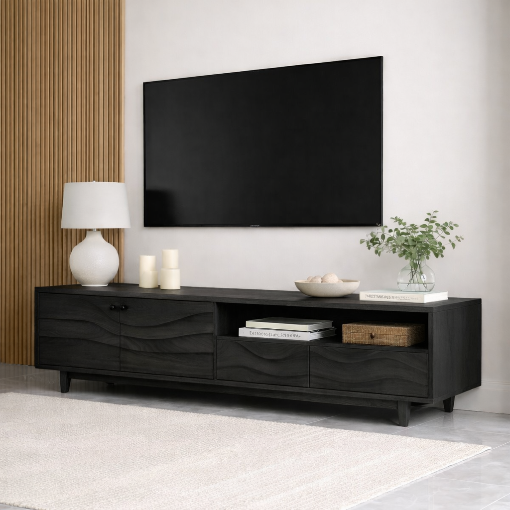 Mid Century Solid Wood TV Stand Long Media Console Modern Entertainment Cabinet