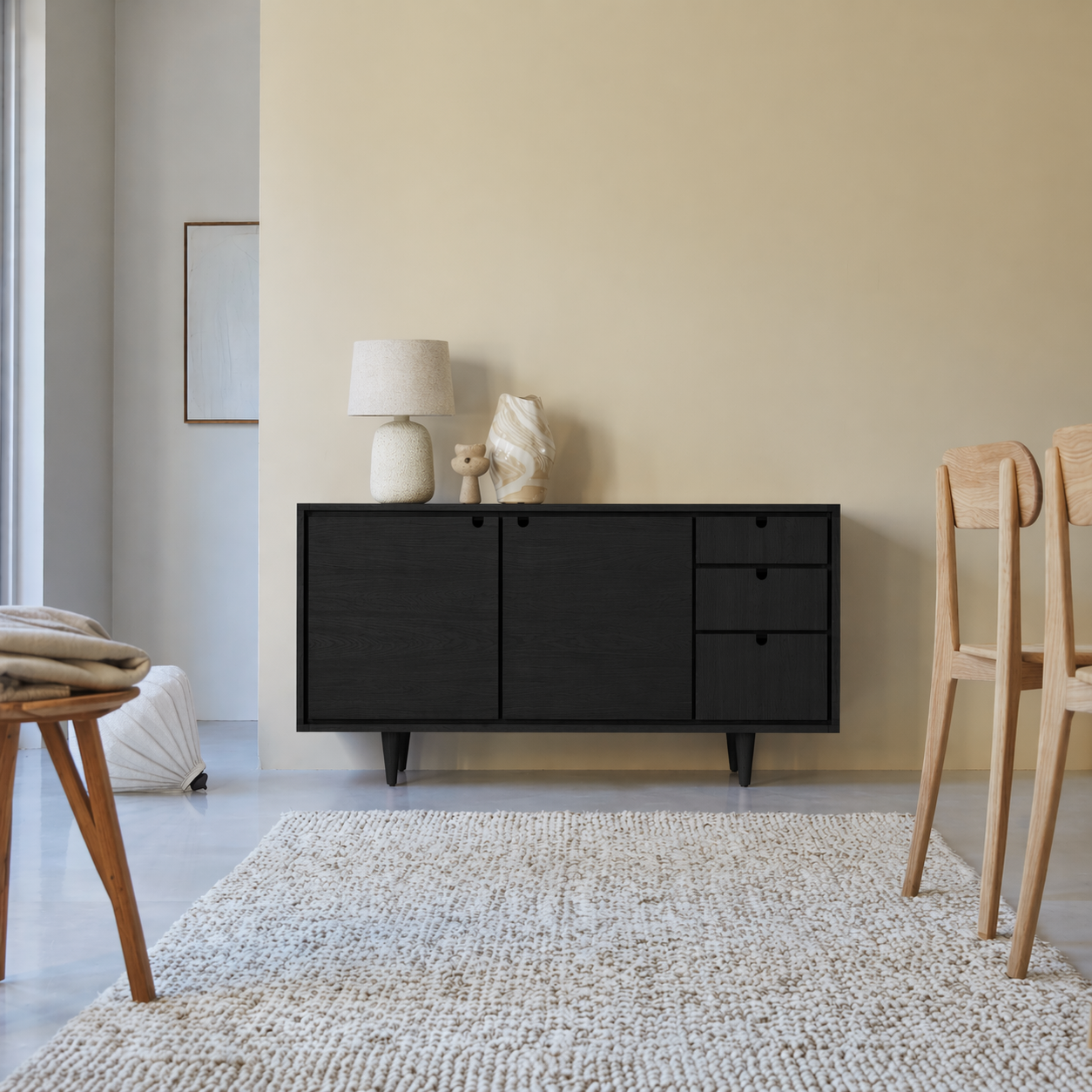 Solid Wood Sideboard Cabinet with Doors & Drawers – Minimalist Storage