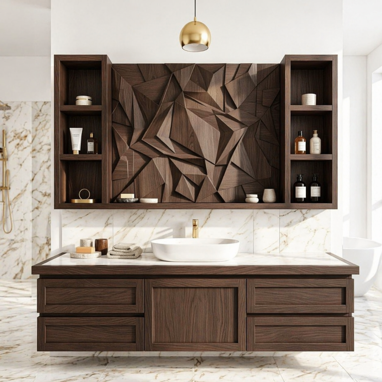 Floating Bathroom Cabinet, Geometric Wall Mounted Vanity Storage Organizer Shelf