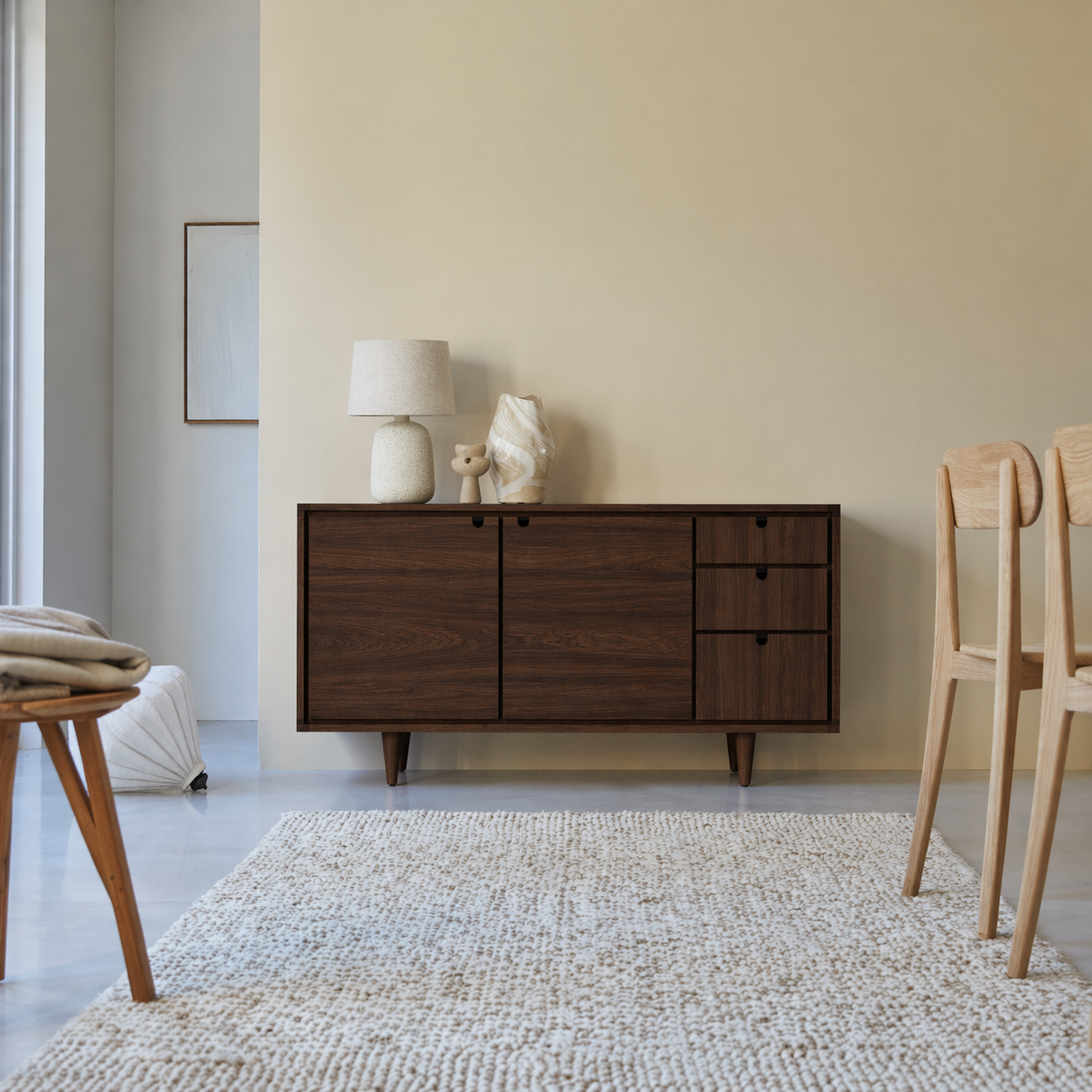Solid Wood Sideboard Cabinet with Doors & Drawers – Minimalist Storage