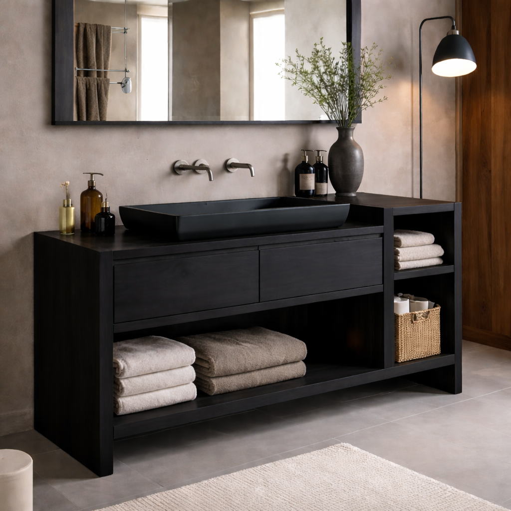 Solid Wood Bathroom Vanity Cabinet with Drawer & Side Shelf β Walnut Bathroom Storage