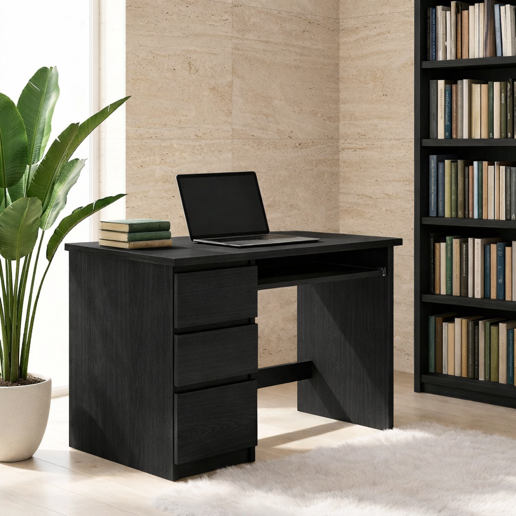 Modern Office Desk with Storage Drawers Compact Writing Desk Home Workspace Table