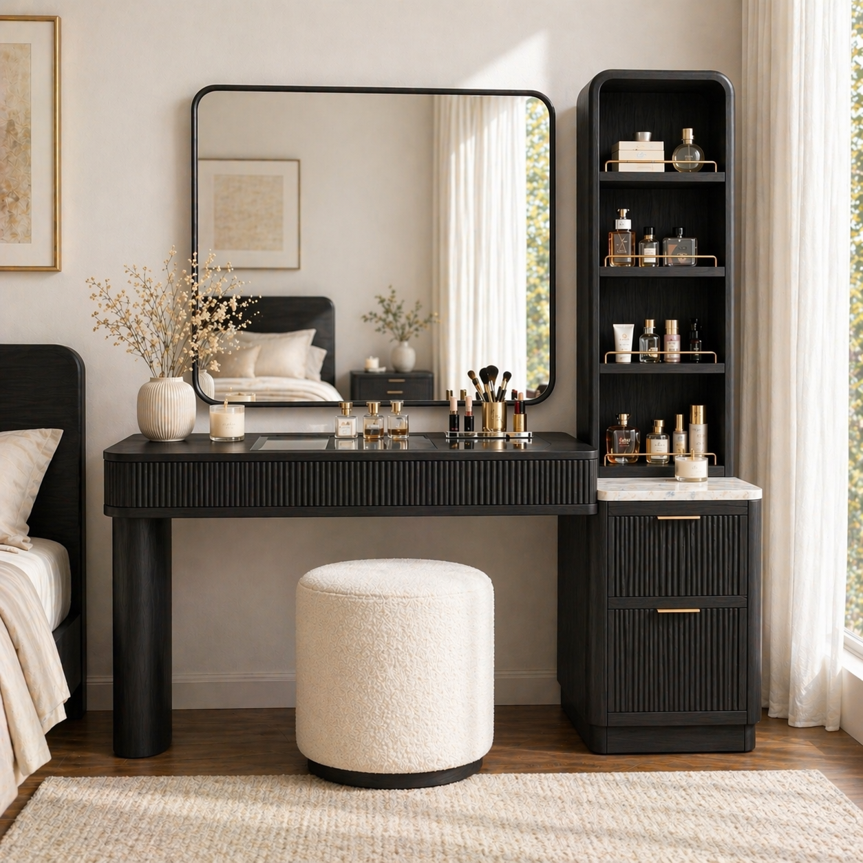 Modern Makeup Vanity Desk With Mirror Storage Shelves Dressing Table Bedroom Set