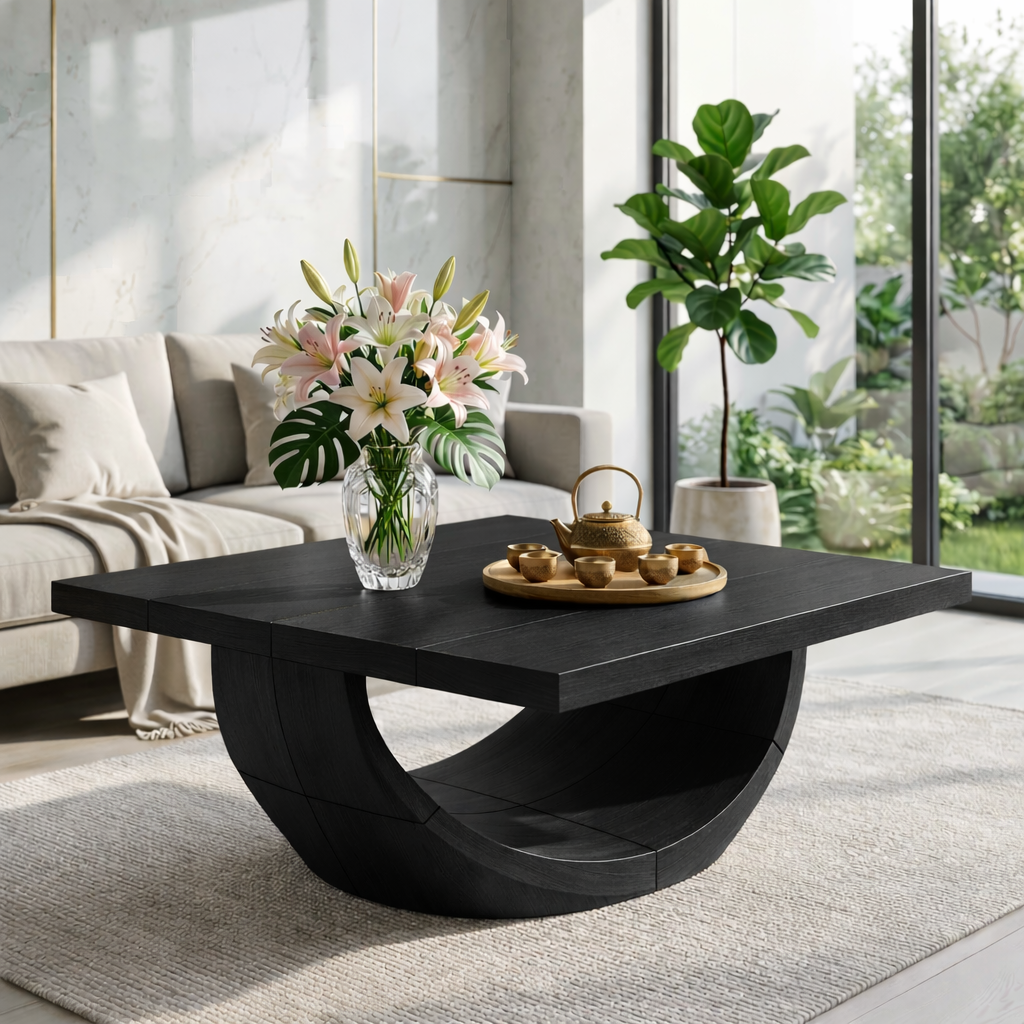 Unique Curved Wooden Coffee Table, Modern Minimalist Living Room Furniture