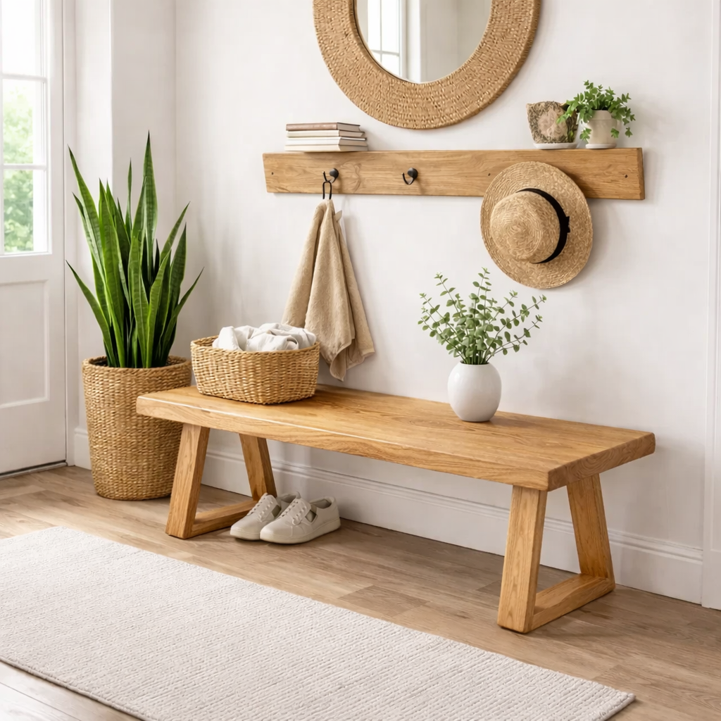 Solid Wood Entryway Bench with Storage | Rustic Modern Hallway Bench