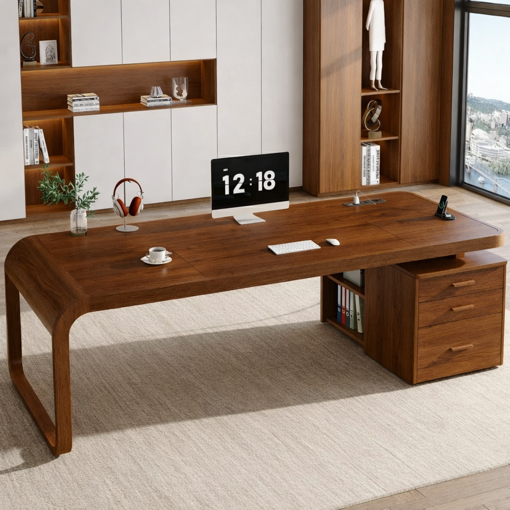 Large Executive Work Desk with Drawers, Modern Office Table, Home Study Computer Writing Desk