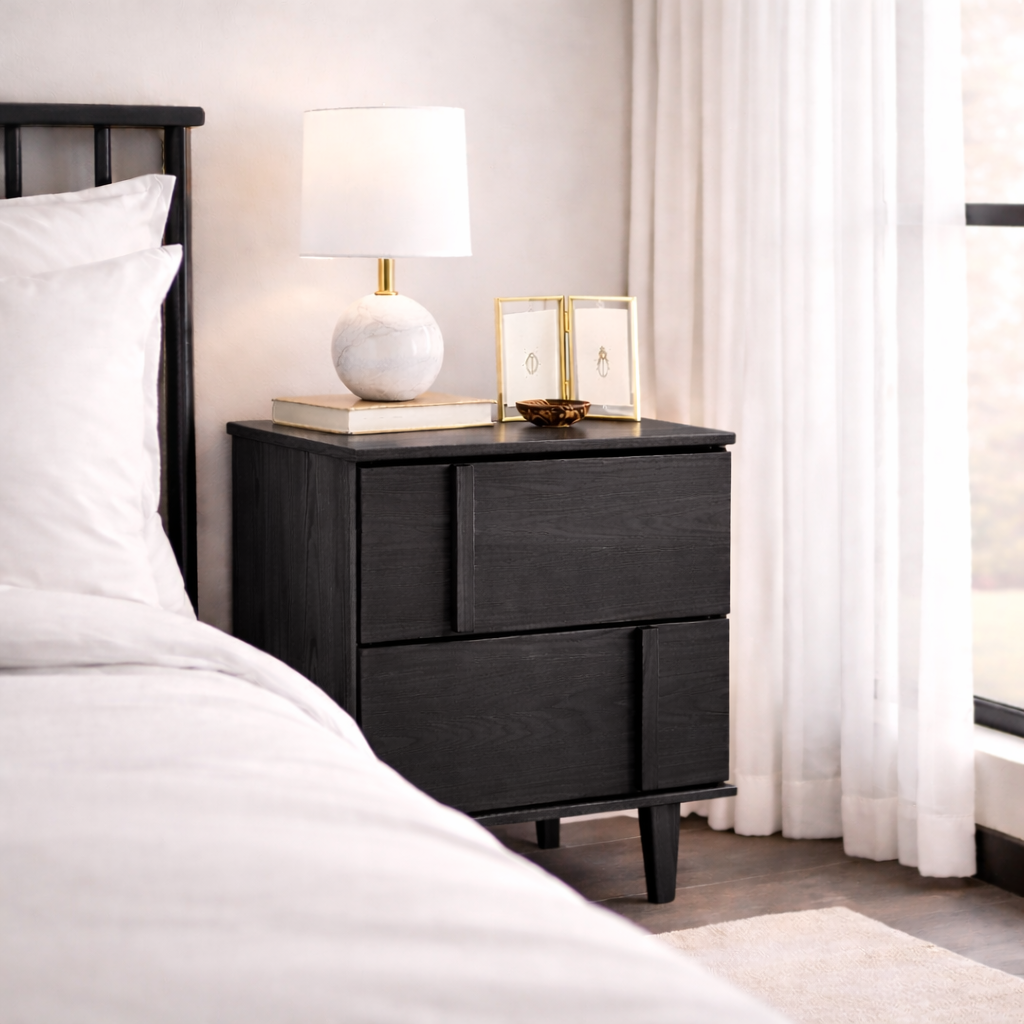 Solid Wood Nightstand with Drawers – Modern Minimalist Bedside Table