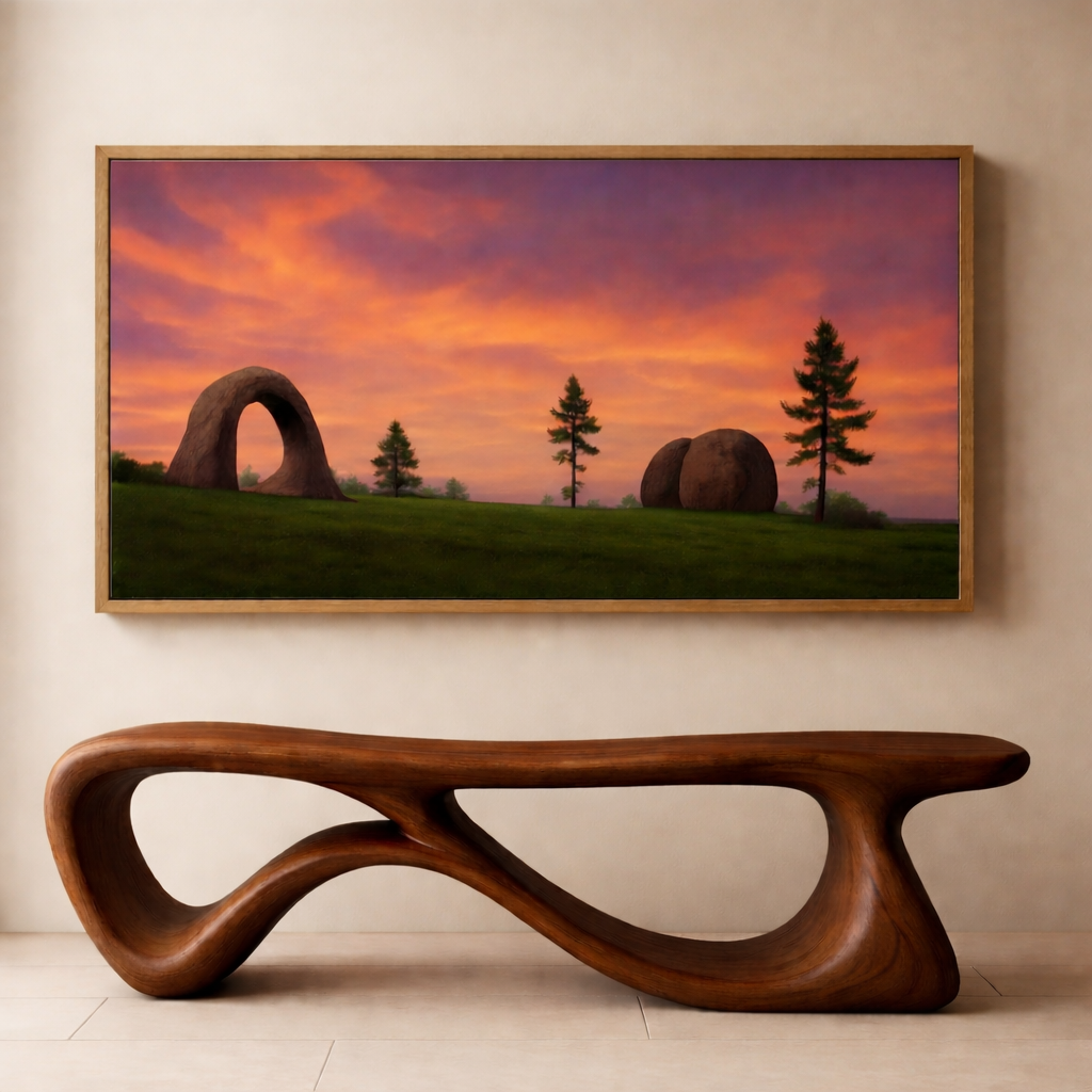 Sculptural Solid Wood Bench – Contemporary Organic Design Wooden Bench