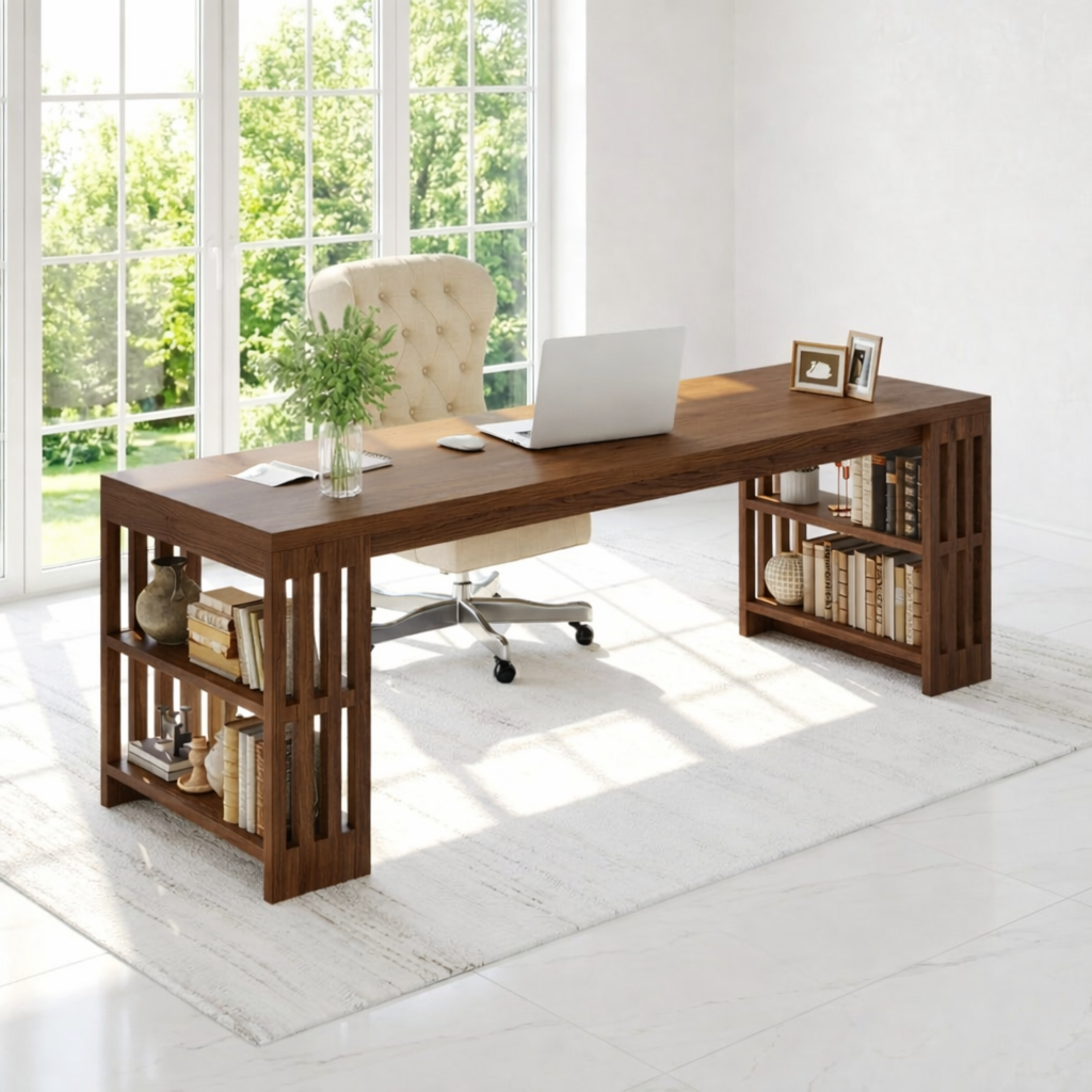 Modern Office Desk with Storage Shelves Large Writing Computer Desk Home Workspace