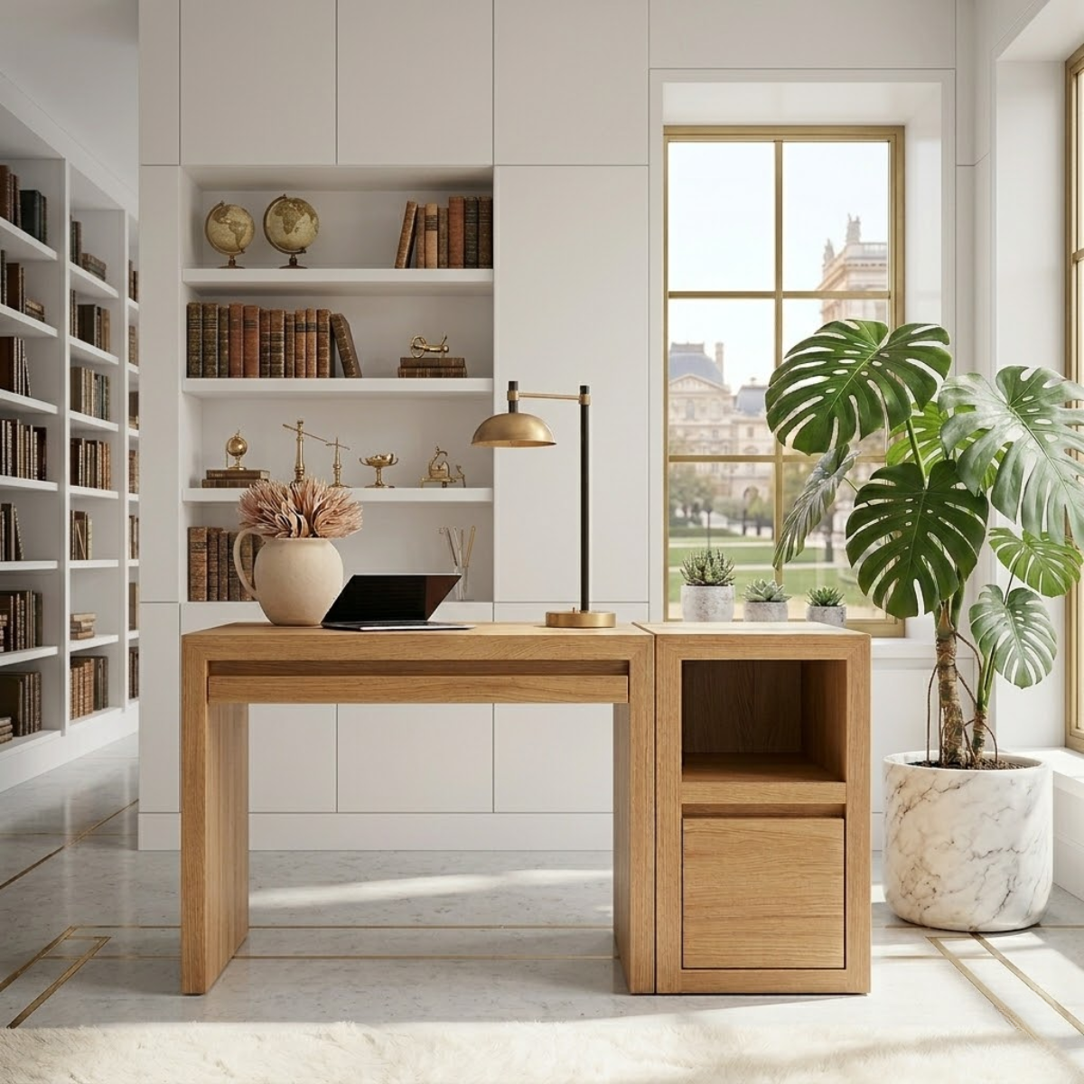 Modern Writing Desk with Storage Cabinet Minimal Home Office Work Table Clean Design