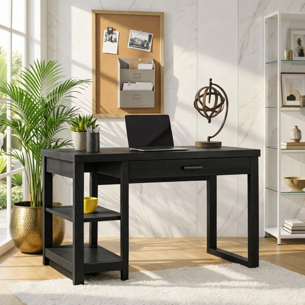 Modern Writing Desk with Shelf and Drawer Home Office Work Table Minimal Design