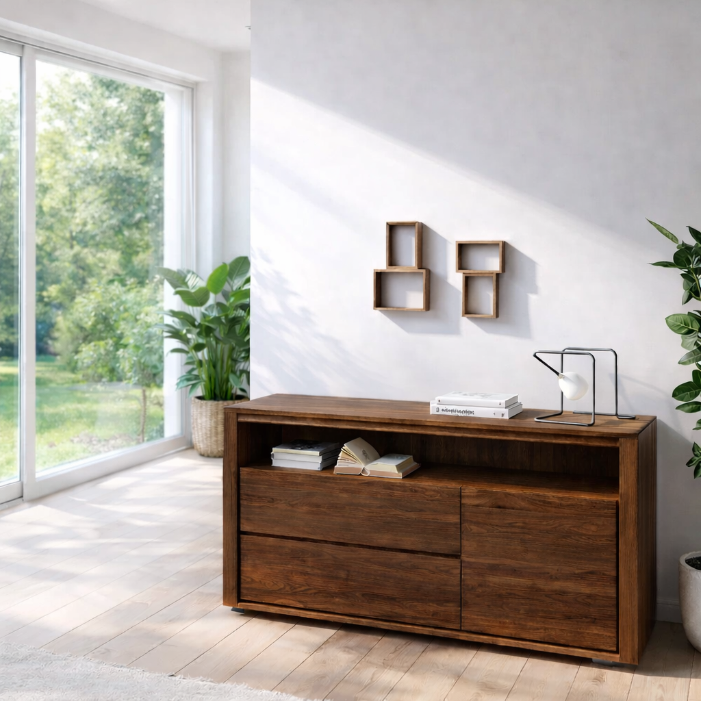 Modern Sideboard Cabinet with Drawers and Open Shelf