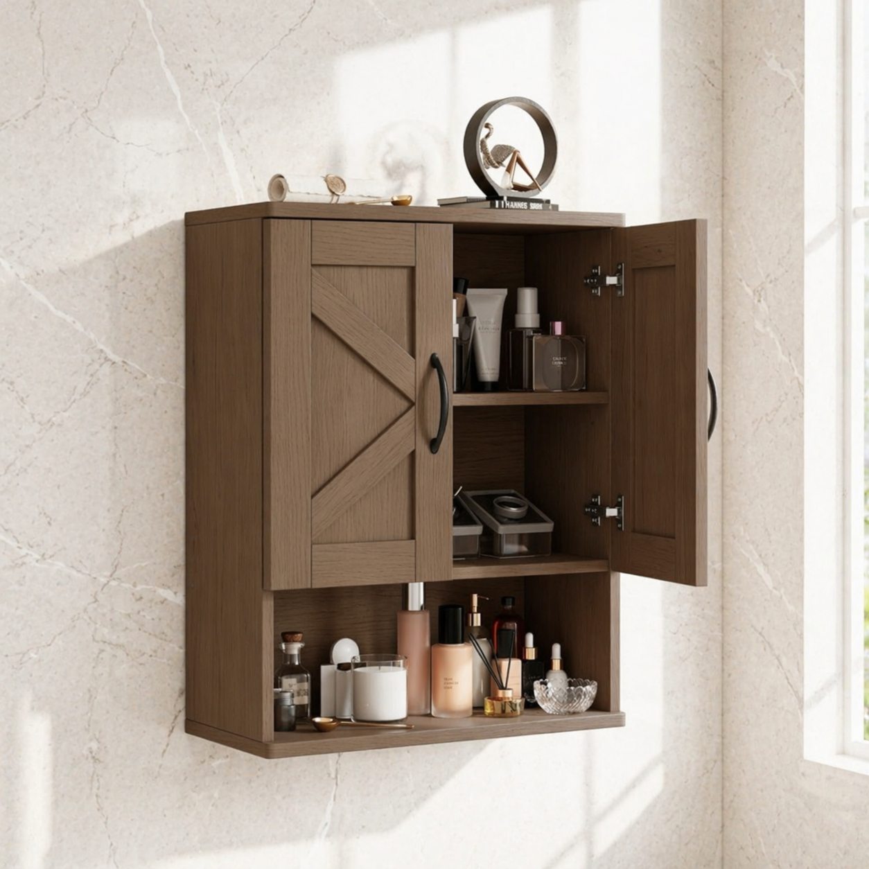 Floating Bathroom Cabinet, Farmhouse Wall Mounted Vanity Storage Shelf Organizer